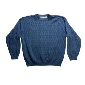 Claiborne Blue Knit Sweater Textured Geometric Pattern Long Sleeve Mens Size L